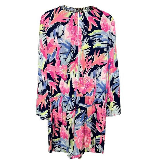 Lilly Pulitzer Ariele Romper High Tide Medium Beaded Long Sleeve Floral - Picture 6 of 11